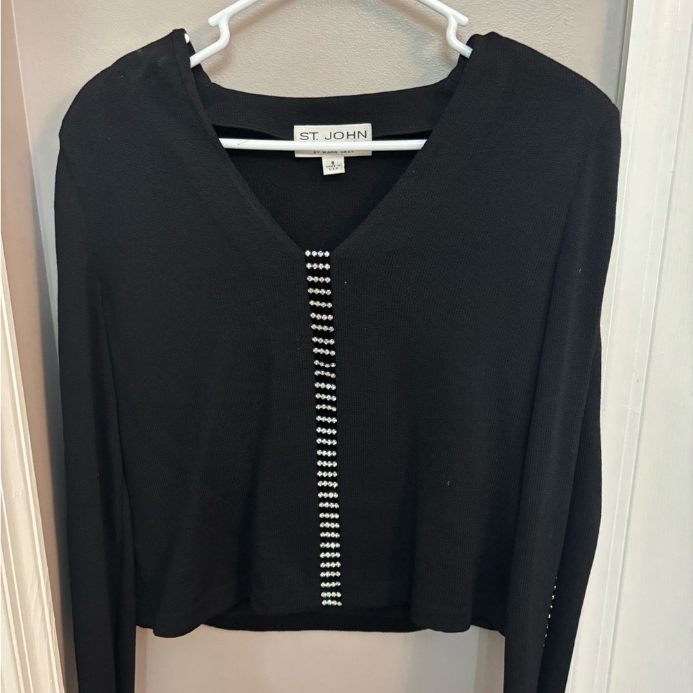 St. John Black Long Sleeve Crop Blouse